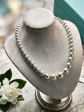 Tiffany & Co. Sterling Silver Graduated Ball Necklace with Original Box